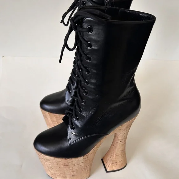 GUCCI Women's Black Leather Platform Ankle Zip Boots Size 7 NIB 747749 - Picture 8 of 14